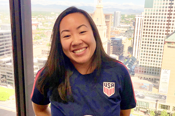 Ashley Louie poses in her U.S. Women’s Soccer training jersey provided by PSIA-AASI Official Automotive Partner Volkswagen