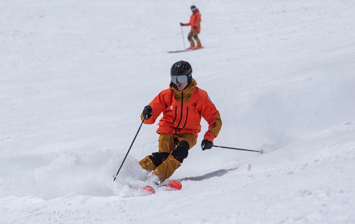 Josh Fogg skis a steep pitch