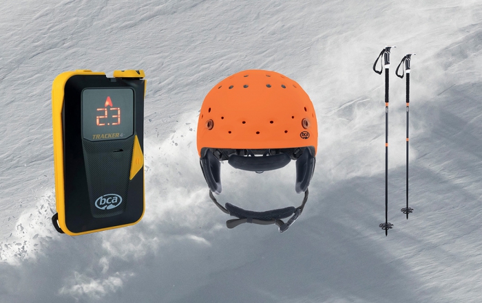 bca tracker helmet and ski poles