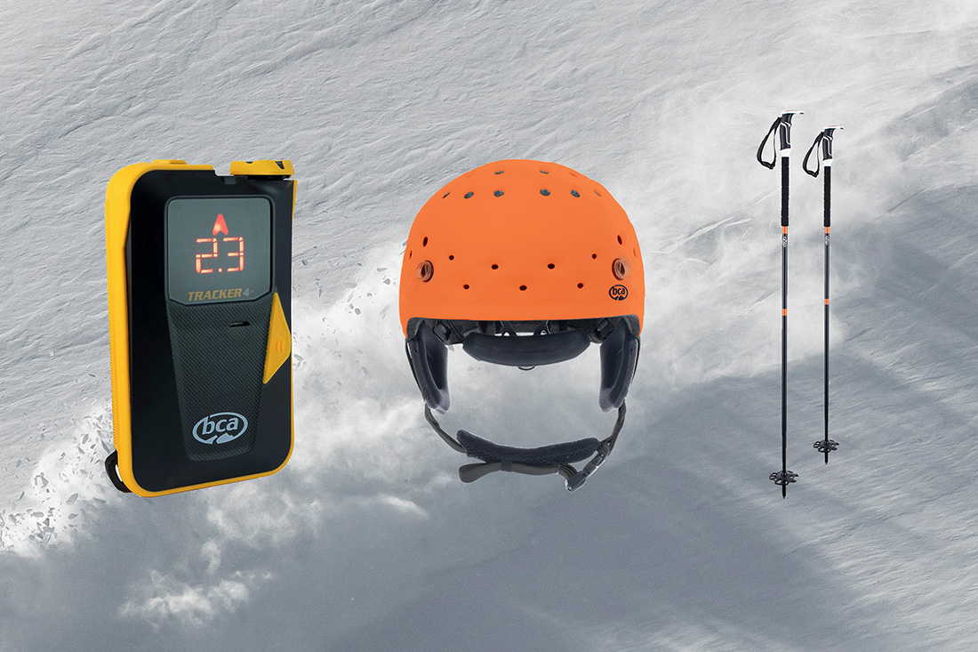 bca tracker helmet and ski poles