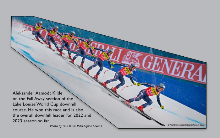 Paul Bussi photo montage of Norway's Aleksander Aamodt Kilde at Lake Louise World Cup Downhill in Canada.
