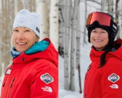 Female Snowsports Instructors on Snow IN Front of Aspen Trees