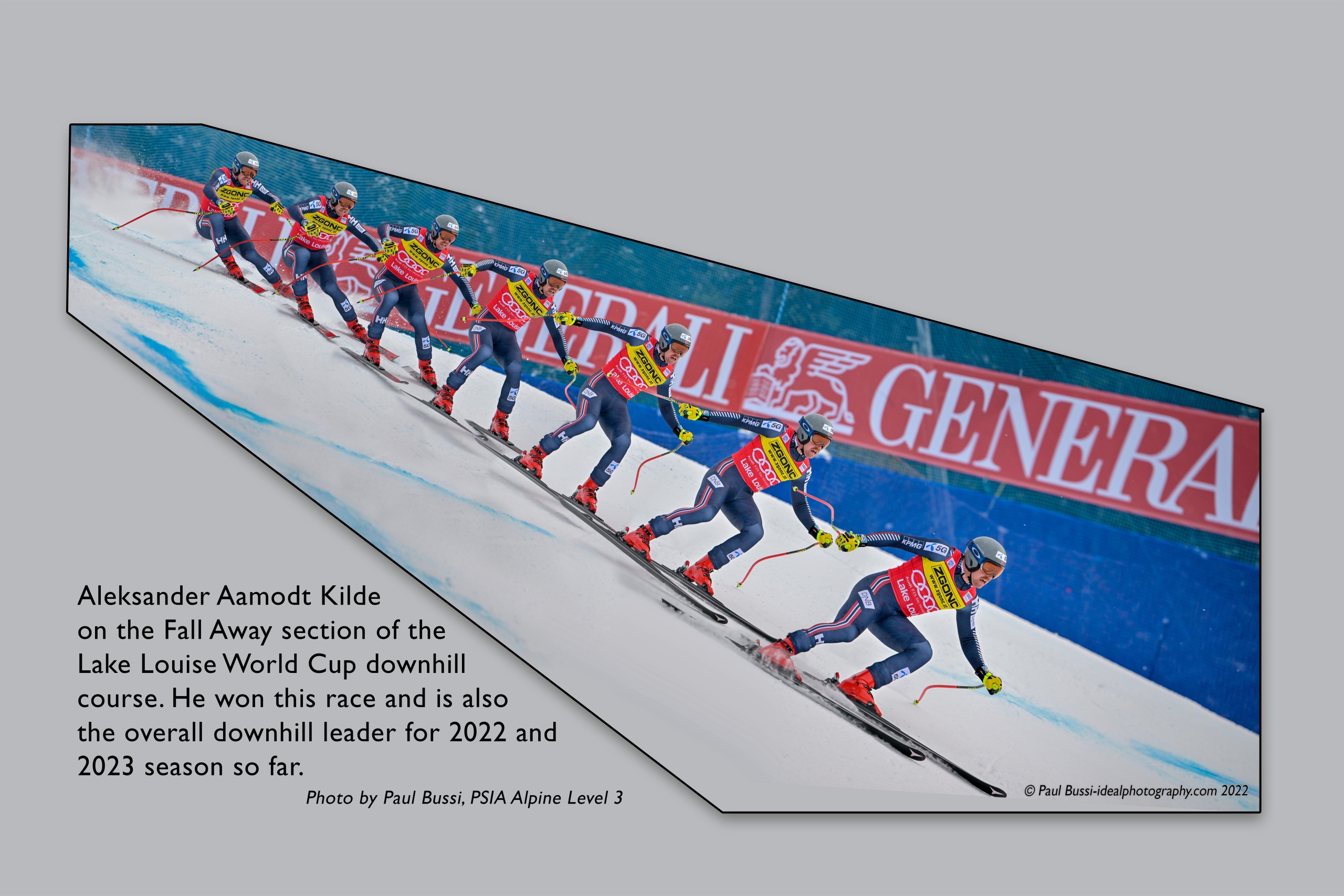 Paul Bussi photo montage of Norway's Aleksander Aamodt Kilde at Lake Louise World Cup Downhill in Canada.