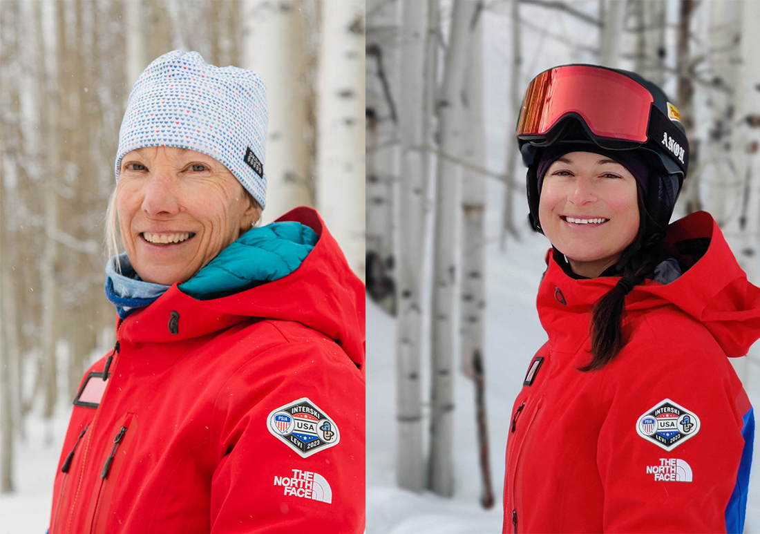 Female Snowsports Instructors on Snow IN Front of Aspen Trees