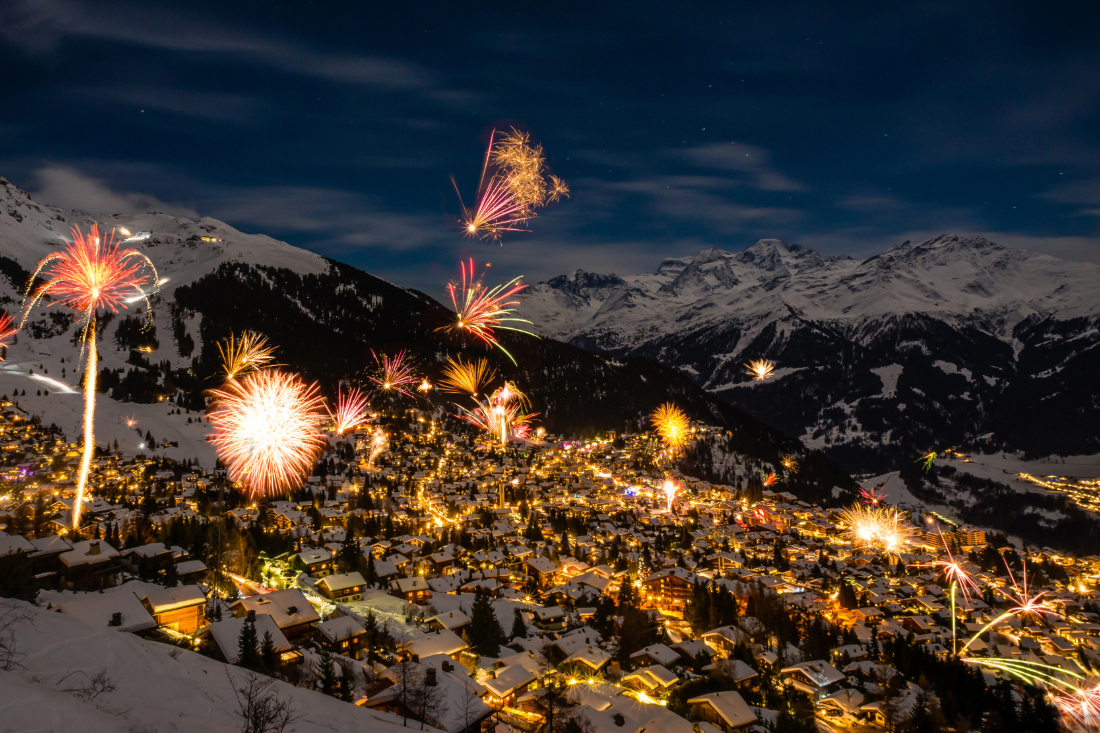 Fireworks on a ski hill.