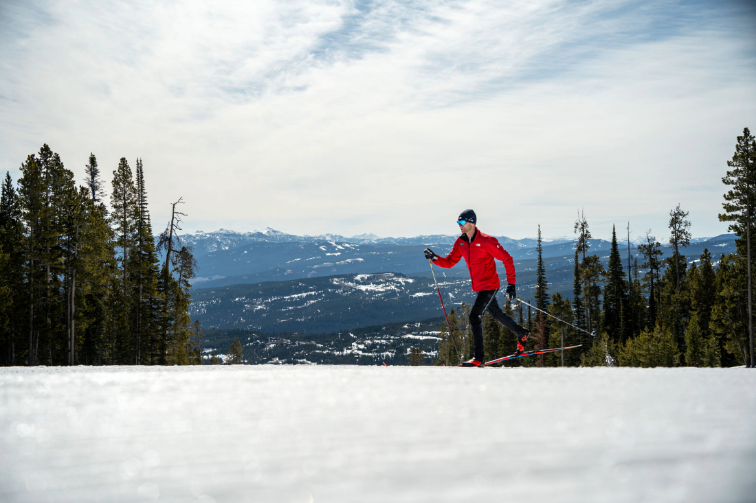 Solitary cross country skier.