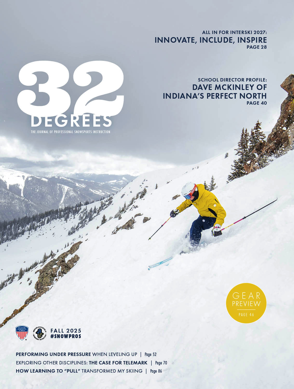 Fall 2025 issue of the PSIA-AASI member magazine 32 Degrees cover image