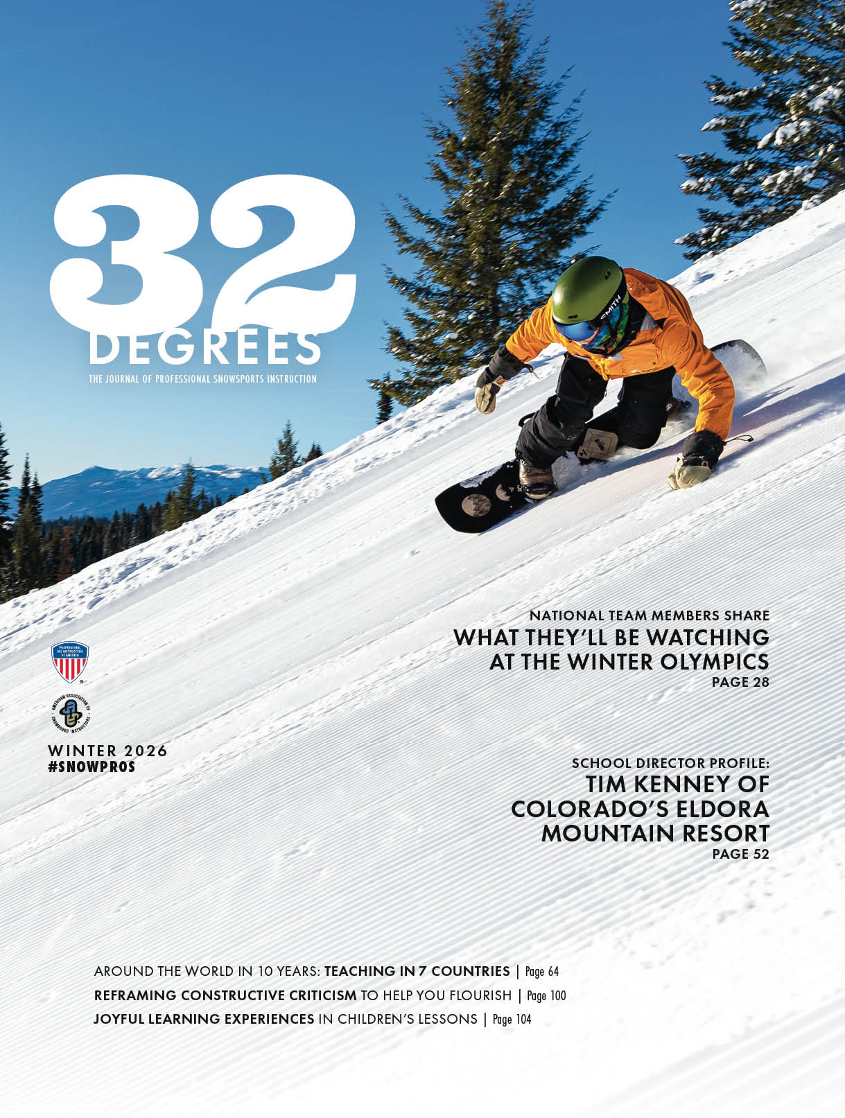 Winter 2026 issue of the PSIA-AASI member magazine 32 Degrees cover image