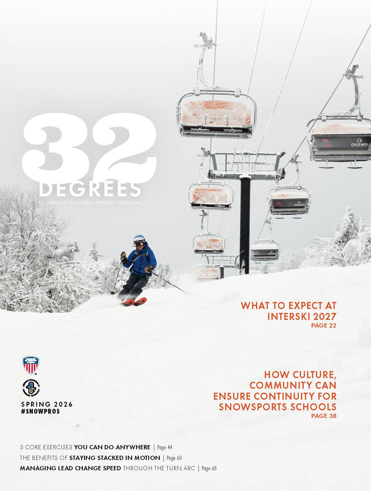 Spring 2026 issue of the PSIA-AASI member magazine 32 Degrees cover image