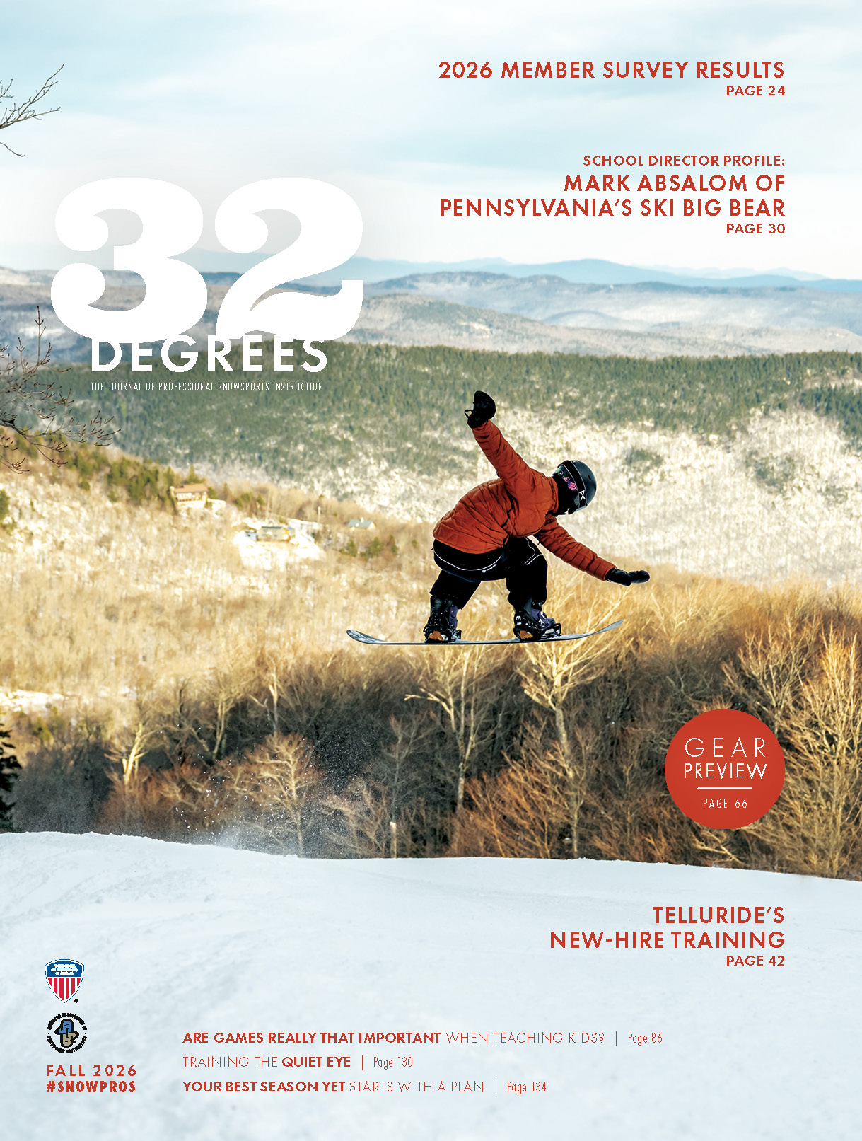 Fall 2026 issue of the PSIA-AASI member magazine 32 Degrees cover image